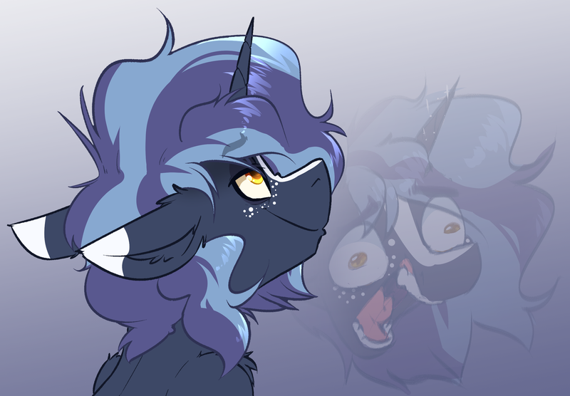 Size: 2490x1731 | Tagged: safe, artist:witchtaunter, derpibooru import, oc, oc:witching hour, pony, unicorn, faic, floppy ears, freckles, gradient background, image, lidded eyes, male, png, screaming, solo