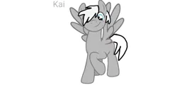 Size: 859x417 | Tagged: safe, derpibooru import, oc, oc:kai, unofficial characters only, pegasus, pony, base used, blue eyes, demiboy, demiboy pride flag, gray coat, hair over one eye, image, looking at you, png, pride, pride flag, simple background, smiling, smiling at you, solo, tail, text, white background, white mane, white tail