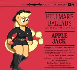 Size: 4400x4009 | Tagged: safe, artist:sparkfler85, derpibooru import, applejack, ponified, anthro, earth pony, pony, album cover, apple, belt, big breasts, big iron, boots, breasts, busty applejack, cleavage, clothes, cover, derpibooru exclusive, female, food, freckles, hat, high heel boots, image, jacket, marty robbins, parody, png, ponified album cover, shoes, thick, wide hips