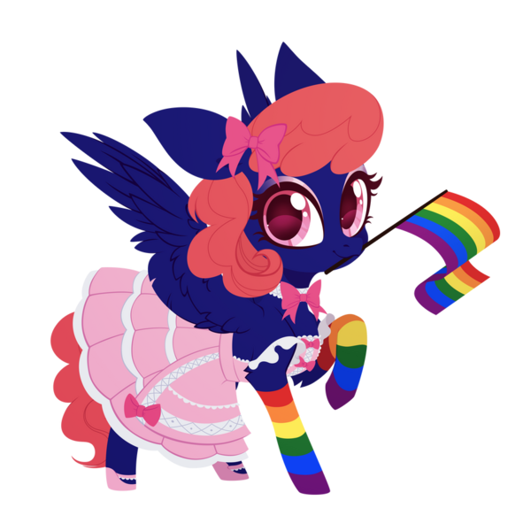 Size: 894x894 | Tagged: safe, artist:belka-sempai, derpibooru import, oc, oc:threadwing, unofficial characters only, pegasus, bow, clothes, crossdressing, dress, eyeshadow, femboy, gay pride flag, hair bow, image, makeup, male, mary janes, mouth hold, pegasus oc, png, pride, pride flag, rainbow socks, shoes, simple background, socks, solo, spread wings, striped socks, transparent background, wig, wings