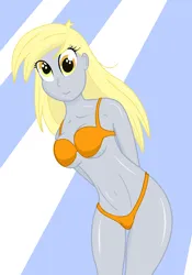 Size: 910x1302 | Tagged: suggestive, artist:modera, derpibooru import, derpy hooves, anthro, equestria girls, arm behind back, belly, belly button, bikini, clothes, equestria girls 10th anniversary, female, image, ms paint, png, solo, solo female, swimsuit