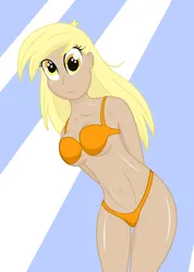 Size: 927x1302 | Tagged: suggestive, alternate version, artist:modera, derpibooru import, derpy hooves, human, arm behind back, belly button, bikini, clothes, female, humanized, image, ms paint, png, solo, solo female, swimsuit
