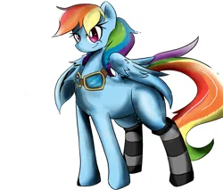 Size: 2000x1700 | Tagged: safe, artist:fenriz278, derpibooru import, rainbow dash, pegasus, pony, clothes, goggles, image, jpeg, simple background, socks, solo, striped socks, white background