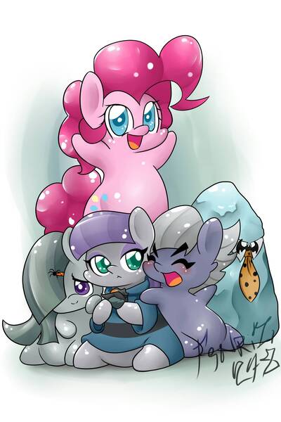 Size: 1299x1949 | Tagged: safe, artist:fenriz278, derpibooru import, limestone pie, marble pie, maud pie, pinkie pie, earth pony, pony, boulder, chibi, female, halloween, hat, holder's boulder, holiday, image, jpeg, necktie, pie sisters, siblings, sisters, witch hat