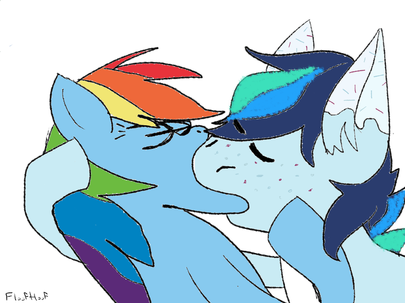 Size: 1600x1200 | Tagged: safe, artist:floof hoof, derpibooru import, rainbow dash, oc, oc:fast horse, pegasus, pony, cute, duo, image, in love, kissing, passionate, png, simple background, sloppy kissing, white background