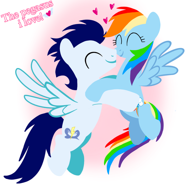 Size: 1400x1400 | Tagged: safe, artist:mlplary6, derpibooru import, rainbow dash, soarin', pegasus, pony, carrying, eyes closed, female, flying, heart, image, love, male, mare, png, shipping, soarindash, stallion, straight, text