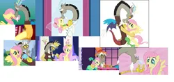 Size: 2755x1300 | Tagged: safe, derpibooru import, editor:incredibubbleirishguy, discord, fluttershy, fanfic:bride of discord, keep calm and flutter on, make new friends but keep discord, what about discord?, crown, dancing, discoshy, engagement ring, female, holding hands, holding hooves, image, jewelry, kiss on the lips, male, marriage proposal, png, regalia, ring, shipping, straight