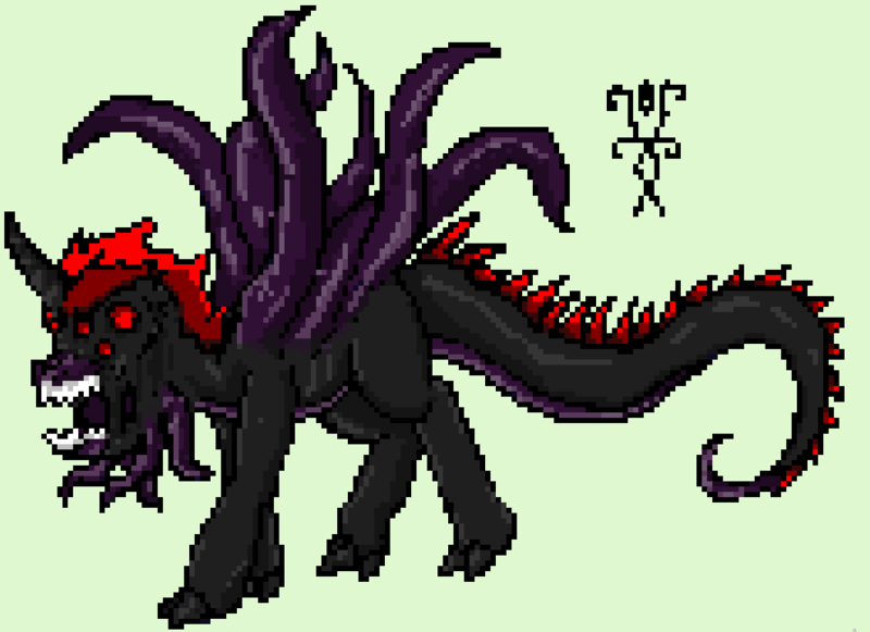 Size: 988x717 | Tagged: grimdark, artist:damset, derpibooru import, oc, oc:dark star, unofficial characters only, monster pony, darkest dungeon, green background, image, male, ms paint, pixel art, png, shambler, simple background, solo, tentacles