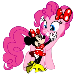 Size: 2800x2800 | Tagged: source needed, safe, artist:fanvideogames, derpibooru import, pinkie pie, female, hug, image, minnie mouse, png, smiling