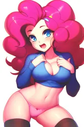 Size: 2048x3072 | Tagged: suggestive, derpibooru import, editor:bazed, machine learning assisted, machine learning generated, stable diffusion, pinkie pie, human, equestria girls, adorasexy, ai content, blushing, breasts, busty pinkie pie, clothes, cute, female, generator:purplesmart.ai, image, jpeg, open mouth, panties, pink panties, prompter:bazed, sexy, simple background, socks, solo, solo female, stupid sexy pinkie, thigh highs, underwear, white background, wide hips