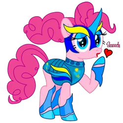 Size: 2800x2800 | Tagged: safe, artist:fanvideogames, derpibooru import, pinkie pie, armor, cute, female, image, kissing, looking at you, png, solo