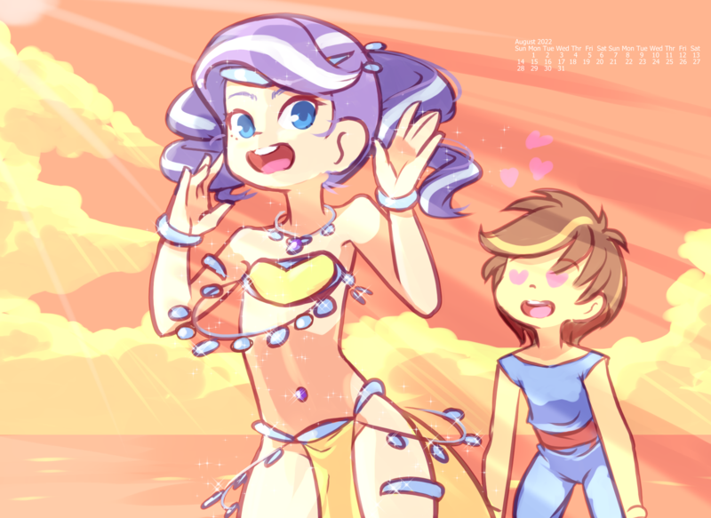 Size: 1920x1400 | Tagged: questionable, artist:drantyno, diamond tiara, pipsqueak, human, beach, belly dancer, female, heart, heart eyes, humanized, image, jewerly, png, sunshine, wingding eyes, younger