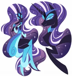 Size: 1550x1657 | Tagged: safe, artist:poppyr0ckz, derpibooru import, nightmare rarity, human, pony, boots, clothes, colored pupils, crown, digital art, ethereal mane, eyeshadow, female, flowing mane, gem, grin, high heel boots, horn, image, jewelry, jpeg, makeup, mare, necklace, purple mane, regalia, shoes, simple background, smiling, smirk, solo, sparkles, stars, white background