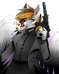 Size: 1200x1500 | Tagged: safe, artist:serodart, derpibooru import, oc, anthro, pegasus, femboy, image, male, png, sketch, smoking, solo, weapon