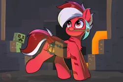 Size: 2272x1526 | Tagged: safe, artist:joaothejohn, derpibooru import, oc, oc:flamebrush, pegasus, backpack, cave, creeper, cute, image, lantern, lava, looking up, male, minecraft, pegasus oc, pickaxe, png, solo, walking, wings