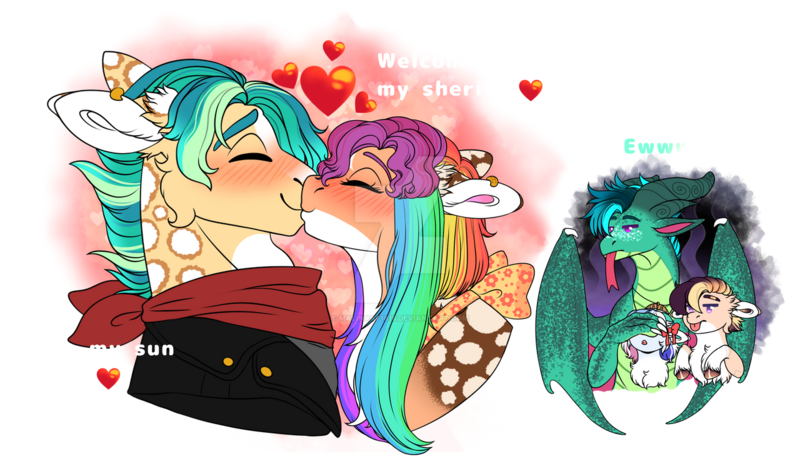 Size: 1280x734 | Tagged: safe, artist:malinraf1615, derpibooru import, hitch trailblazer, sparky sparkeroni, sunny starscout, dragon, pony, g5, alternate design, boop, disgusted, female, image, male, noseboop, offspring, older, older sparky sparkeroni, parent:hitch trailblazer, parent:sunny starscout, parents:sunnyhitch, png, shipping, sparky sparkeroni is not amused, straight, sunnyhitch, tongue out, unamused