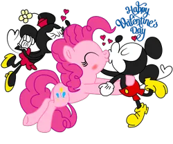 Size: 3000x2500 | Tagged: safe, artist:fanvideogames, derpibooru import, pinkie pie, female, image, kissing, male, mickey mouse, minnie mouse, png