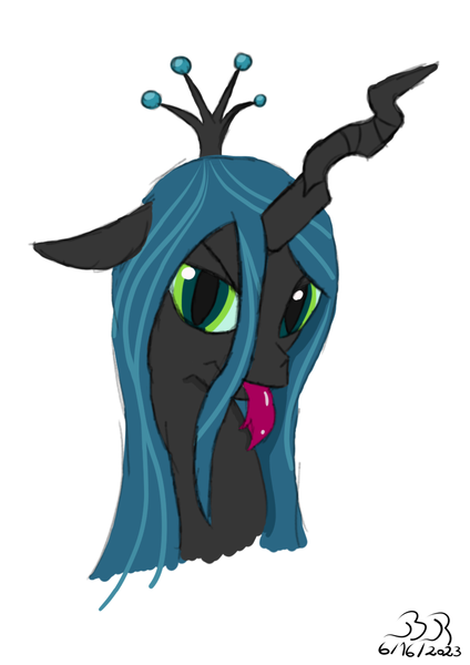 Size: 2480x3508 | Tagged: safe, artist:bifrose, derpibooru import, queen chrysalis, image, png, simple background, solo, tongue out, white background