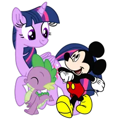 Size: 2250x2250 | Tagged: safe, artist:fanvideogames, derpibooru import, spike, twilight sparkle, crossover, female, image, male, mickey mouse, png