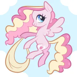 Size: 5000x5000 | Tagged: safe, derpibooru import, pegasus, pony, blue background, cloud, curly hair, curly mane, flying, image, multicolored hair, multicolored mane, multicolored tail, png, simple background, solo, tail