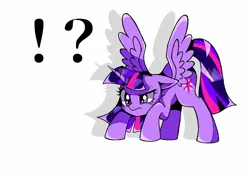 Size: 1754x1240 | Tagged: safe, artist:stacy_165cut, derpibooru import, twilight sparkle, twilight sparkle (alicorn), alicorn, pony, confused, exclamation point, image, interrobang, jpeg, question mark, solo, spread wings, wings