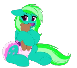Size: 2250x2000 | Tagged: safe, artist:xcinnamon-twistx, derpibooru import, oc, oc:starshine twinkle, pony, cuddling, diaper, diaper fetish, fetish, image, looking at you, non-baby in diaper, pacifier, plushie, png, simple background, solo, teddy bear, transparent background