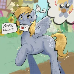 Size: 2048x2048 | Tagged: safe, artist:stanleyiffer, derpibooru import, derpy hooves, pegasus, pony, heart, image, jpeg, mouth hold, solo, spread wings, text, wings