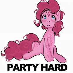 Size: 2048x2048 | Tagged: safe, artist:stanleyiffer, derpibooru import, pinkie pie, earth pony, pony, image, jpeg, simple background, sitting, solo, text, white background