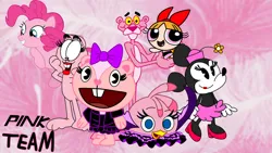 Size: 1192x671 | Tagged: safe, artist:fanvideogames, derpibooru import, pinkie pie, crossover, female, garfield, giggles, image, jpeg, minnie mouse, pink panther, stella (winx club)