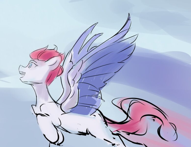 Size: 989x762 | Tagged: safe, artist:laymy, derpibooru import, zipp storm, pegasus, pony, g5, female, flying, image, jpeg, mare, open mouth, open smile, smiling, solo, spread wings, wings, wip