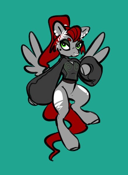 Size: 1756x2400 | Tagged: safe, artist:opalacorn, derpibooru import, oc, oc:void, unofficial characters only, pegasus, pony, clothes, female, green background, image, jpeg, keyhole turtleneck, laurel, mare, nose piercing, nose ring, piercing, simple background, solo, spread wings, sweater, turtleneck, wings
