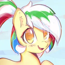 Size: 600x600 | Tagged: safe, artist:mirroredsea, derpibooru import, oc, oc:tcb, unofficial characters only, earth pony, pony, bust, image, jpeg, looking at you, open mouth, raised hoof, smiling, solo