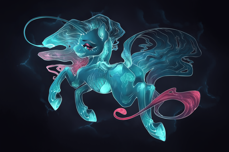 Size: 3000x2000 | Tagged: safe, artist:lazyeva, derpibooru import, angler fish, angler fish pony, fish, hybrid, pony, bioluminescent, eyelashes, fangs, flowing mane, flowing tail, glow, grin, high res, image, lidded eyes, ocean, png, smiling, solo, swimming, tail, underwater, water