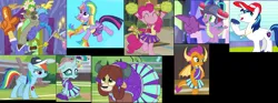 Size: 2420x896 | Tagged: safe, derpibooru import, editor:incredibubbleirishguy, buddy, discord, ocellus, pinkie pie, rainbow dash, shining armor, smolder, spike, summer meadow, sunshower raindrops, twilight sparkle, twilight sparkle (alicorn), yona, alicorn, changeling, draconequus, dragon, yak, 2 4 6 greaaat, celestial advice, games ponies play, the cutie map, baseball cap, cap, cheerleader, cheerleader ocellus, cheerleader outfit, cheerleader pinkie, cheerleader smolder, cheerleader sparkle, cheerleader yona, clothes, coach rainbow dash, coach shining armor, coaching cap, flag, foam finger, friendship student, hat, helmet, image, pennant, png, pom pom, whistle, whistle necklace