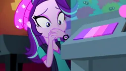 Size: 3072x1727 | Tagged: safe, derpibooru import, screencap, starlight glimmer, human, equestria girls, mirror magic, spoiler:eqg specials, beanie, covering, covering mouth, female, hat, image, jpeg, solo