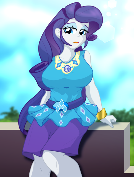 Size: 2119x2806 | Tagged: safe, artist:geraritydevillefort, derpibooru import, rarity, human, equestria girls, equestria girls series, big breasts, breasts, busty rarity, clothes, female, geode of shielding, high res, image, magical geodes, outdoors, png, rarity peplum dress, sitting, solo, stupid sexy rarity