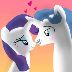 Size: 1400x1400 | Tagged: safe, artist:mlplary6, derpibooru import, fancypants, rarity, pony, unicorn, blushing, boyfriend and girlfriend, female, heart, image, looking at each other, looking at someone, love, male, mare, png, raripants, romantic, shipping, smiling, smiling at each other, stallion, straight, sunset