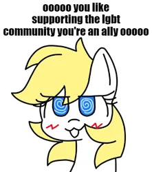 Size: 500x566 | Tagged: safe, artist:aryannespetfemboy, derpibooru import, oc, oc:aryanne, earth pony, pony, :3, blushing, boykisser, female, hypno eyes, hypnosis, image, mare, mauzymice, meme, nazi, nazipone, no pupils, op is a duck, op is trying to start shit, png, pride, solo