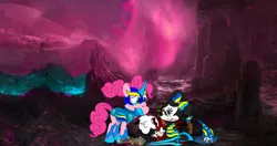 Size: 1230x649 | Tagged: safe, artist:fanvideogames, derpibooru import, pinkie pie, armor, armored pony, crying, death, disney, female, image, jpeg, male, mickey mouse, minnie mouse