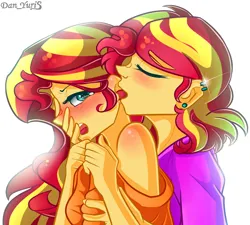 Size: 1835x1649 | Tagged: suggestive, artist:yuris, derpibooru import, sunset shimmer, human, equestria girls, alternate hairstyle, equestria girls 10th anniversary, human sunset, image, paradox, png, self paradox, self ponidox, selfcest, shipping, simple background, white background