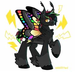 Size: 1481x1417 | Tagged: safe, artist:inkbl0t, derpibooru import, oc, oc:krypt, insect, moth, mothpony, original species, pony, butterfly wings, chest fluff, image, jpeg, raised hoof, shading, simple background, solo, unshorn fetlocks, wings
