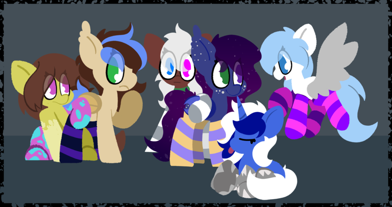 Size: 6150x3250 | Tagged: safe, artist:moonydusk, derpibooru import, oc, oc:sapphire moonlight, oc:shadow twinkle, oc:silver heart, oc:snow flare, oc:snowy moonlight, oc:toffee creme, bat pony, earth pony, pegasus, unicorn, femboy, femboys, image, male, png