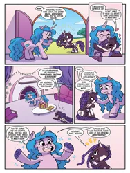 Size: 768x1024 | Tagged: safe, derpibooru import, idw, official, izzy moonbow, violette rainbow, pony, unicorn, g5, spoiler:comic, spoiler:g5comic, spoiler:g5comic14, coat markings, dreadlocks, female, filly, foal, image, png, present, vitiligo