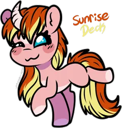 Size: 958x1000 | Tagged: safe, artist:sexygoatgod, derpibooru import, oc, oc:sunrise deck, unofficial characters only, pony, unicorn, adoptable, chibi, female, image, mare, png, simple background, solo, transparent background