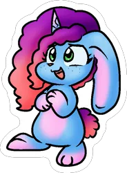 Size: 507x689 | Tagged: safe, artist:zutcha, derpibooru import, bunnycorn, rabbit, g5, animal, bunnified, cute, female, gradient mane misty, image, misty brightdawn, mistybetes, open mouth, open smile, png, simple background, smiling, solo, species swap, transparent background