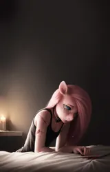 Size: 512x800 | Tagged: semi-grimdark, derpibooru import, machine learning generated, stable diffusion, pinkie pie, anthro, ai content, blood, breasts, candle, candlelight, depressed, depression, female, image, knife, pinkamena diane pie, png, scar, self harm, self harm scars, solo, yiffymix
