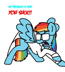 Size: 3023x3351 | Tagged: safe, artist:professorventurer, derpibooru import, rainbow dash, pegasus, pony, fanfic:rainbow factory, series:ask pippamena, angry, clothes, fanfic art, female, glasses, image, lab coat, mare, png, rainbow factory dash, spread wings, stance, wings