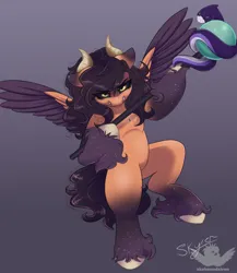 Size: 2000x2300 | Tagged: safe, artist:skyboundsiren, derpibooru import, ponified, hybrid, pegasus, pony, spoiler:the owl house, commission, female, image, jpeg, luz noceda, mare, palisman, solo, spoilers for another series, staff, stringbean, the owl house, titan