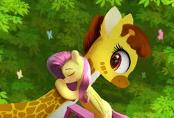 Size: 1879x1275 | Tagged: safe, artist:darksly, derpibooru import, fluttershy, giraffe, pegasus, pony, image, jpeg