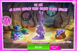 Size: 1961x1291 | Tagged: safe, derpibooru import, idw, official, unnamed character, advertisement, bush, cage, costs real money, english, gameloft, idw showified, image, jpeg, magic coins, mobile game, my little pony: magic princess, nightmare creature, nightmare forces, numbers, sale, solo, solo focus, text, unnamed nightmare forces
